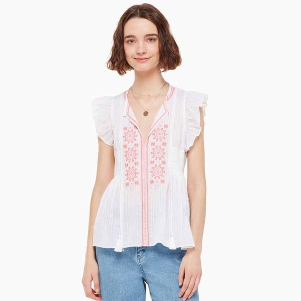 NWT! Kate Spade 100% Cotton mosaic embroidered Top